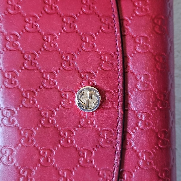 Gucci Trifold Wallet Red Leather Microguccisima GG Logo - Picture 2 of 12